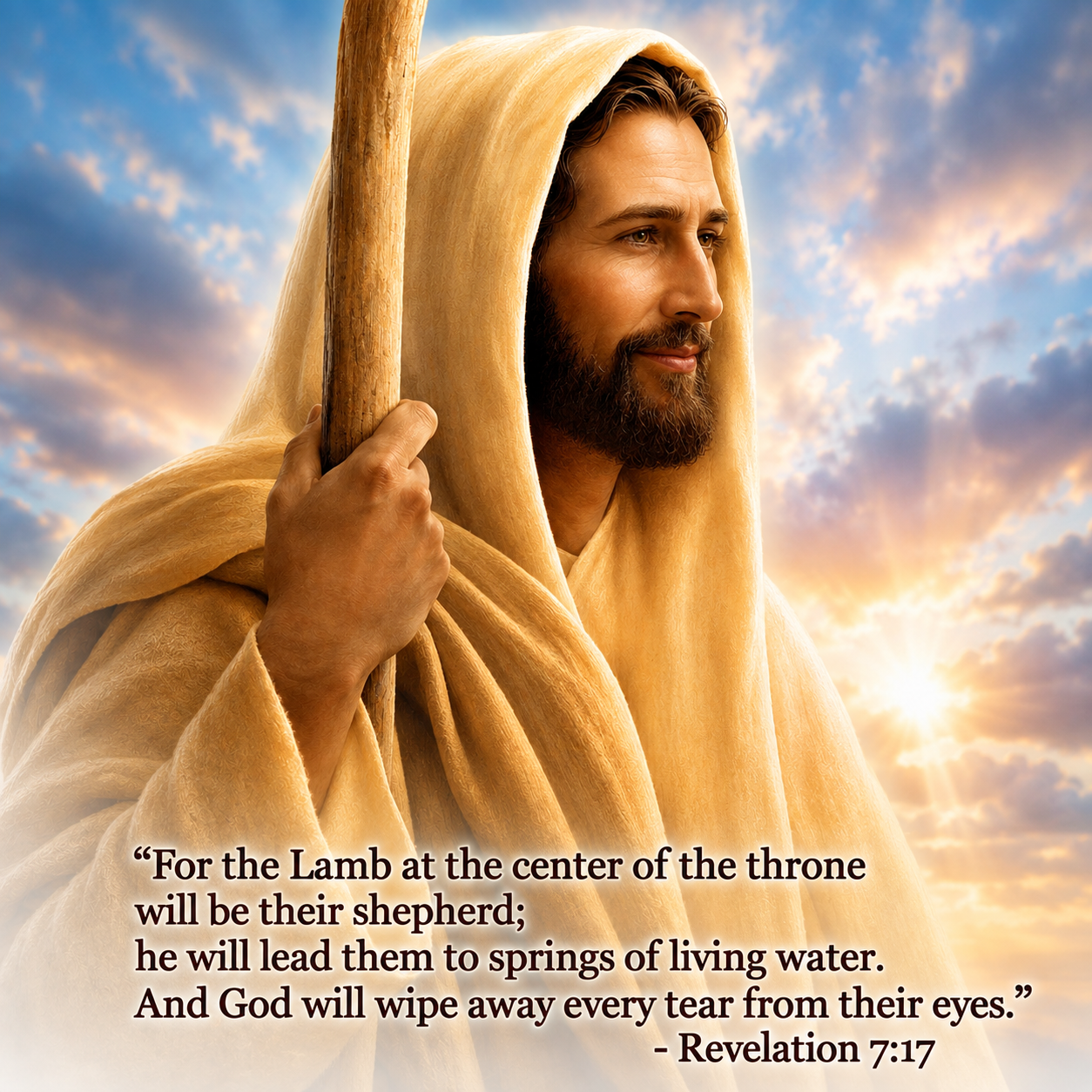 Jesus depicted as the Lamb and Shepherd with Revelation 7:17